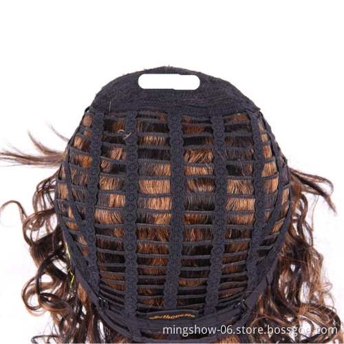 Highlight Color Short Curly Remy Brazilian Human Hair Wigs With Bangs